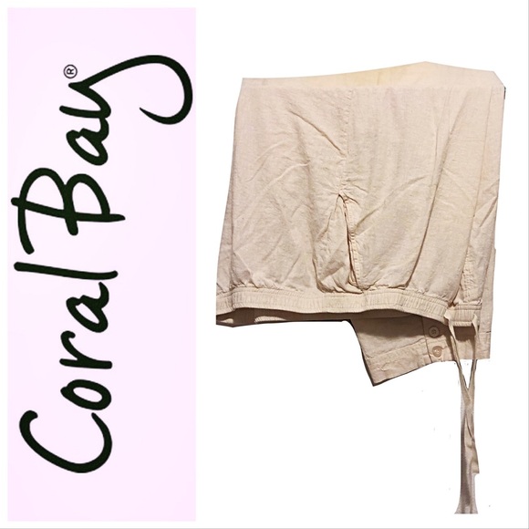 DONATED Pants-Linen Blend,Cropped,Pockets, Button - Picture 2 of 7